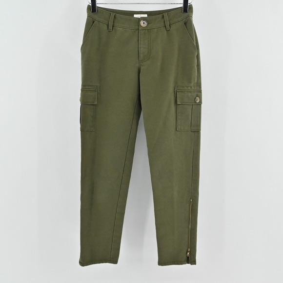 Pants - Kate Spade Havana Alma Green Cargo Pants Size 00 Slim Cropped Pocket Zip Trouser